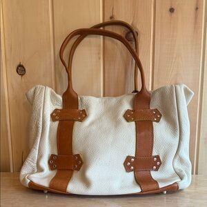 Cristina Elegant Cream White and Tan Pebble Leather Women's Tote Bag